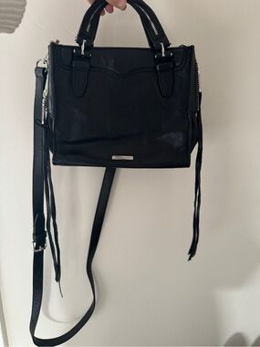 Rebecca Minkoff Structured Black Leather mini Crossbody bag with top handles